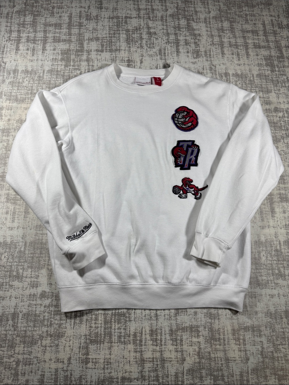 Mitchell & Ness X Raptors White Crewneck Sweatshirt EMBROIDERED LOGOS SZ L 26X21